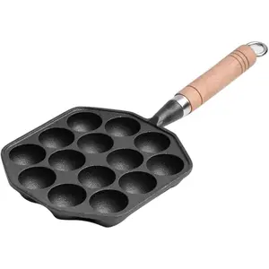Yunir Takoyaki Pan, 14 Holes Cast Nonstick Iron Japanese Grill Pan with Detachable Handle, Anti Scalding, Octopus Meat Balls Maker, Easy to Use and Store
