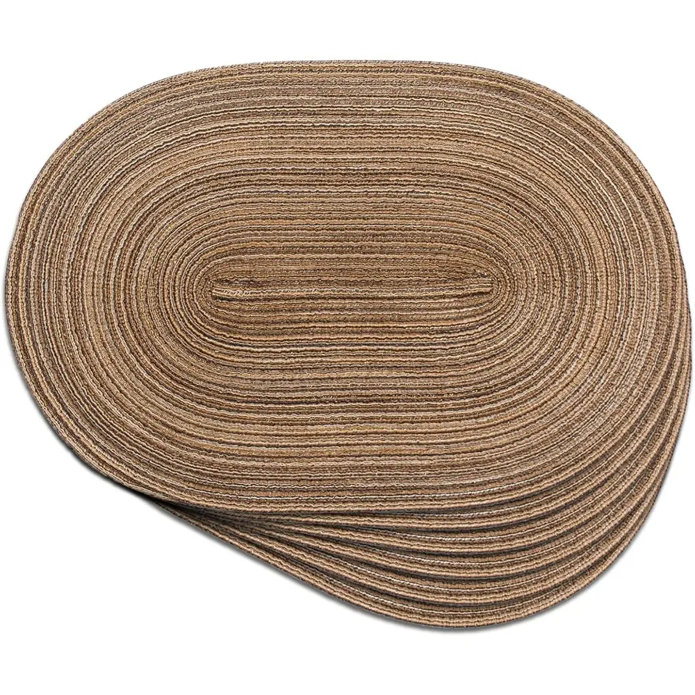 Oval Braided Placemats Set of 6 (12x18 in) - Non-Slip, Washable, Heat-Resistant Tableware for Easter Brunches, Casual Coffee Mornings, Daily Use, Braided Placemats & Coasters, Celebrations