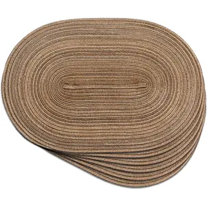 Oval Braided Placemats Set of 6 Woven 12x18 Inch Non Slip Washable Heat Resistant Place Mats for Dining Kitchen Party Daily Table Decor Dinner Mats (12 Brown, 6)