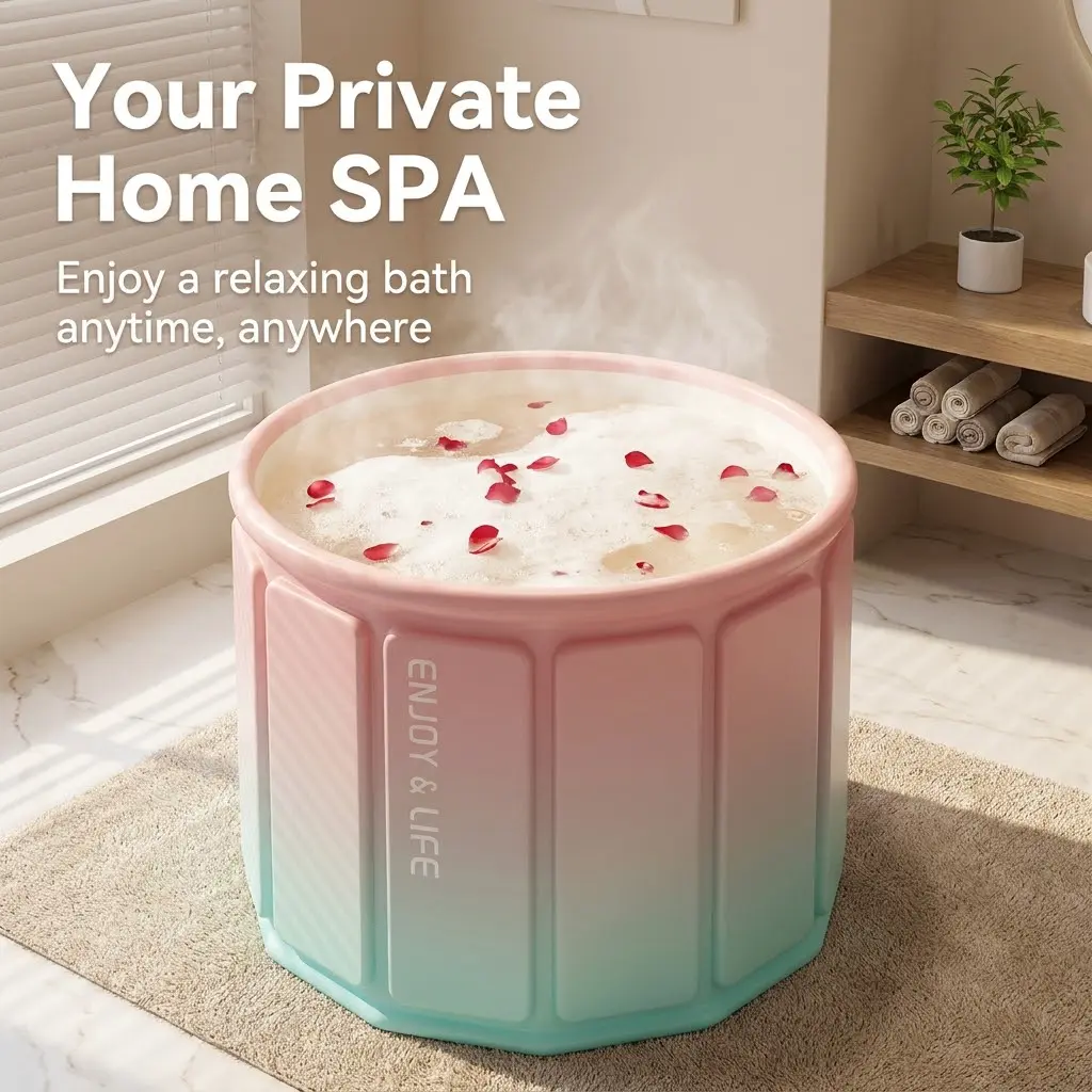 Portable Foldable Soaking Bathtub for Adults - Non-Inflatable Freestanding SPA Tub with Thick Thermal Foam for Shower Stall & Home