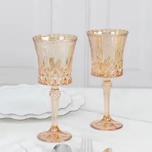 6 Pack 9oz Crystal Cut Glass Goblets Amber Gold – Elegant Vintage Wine, Water & Cocktail Glasses for Table Settings