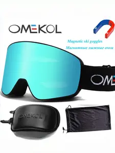 Omekol Anti-Fog Magnetic Replaceable Lenses Ski Goggles, Unisex Colorblock Design, Fall & Winter Casual Style, Includes Box