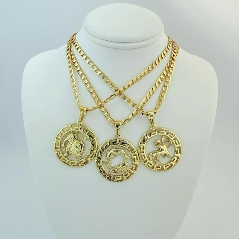 Cuban 20 Inches Long Gold-Tone Necklace with Zodiac Pendent Chain Jewelry 4mm