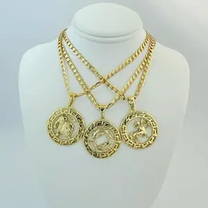 Cuban 20 Inches Long Gold-Tone Necklace with Zodiac Pendent Chain Jewelry