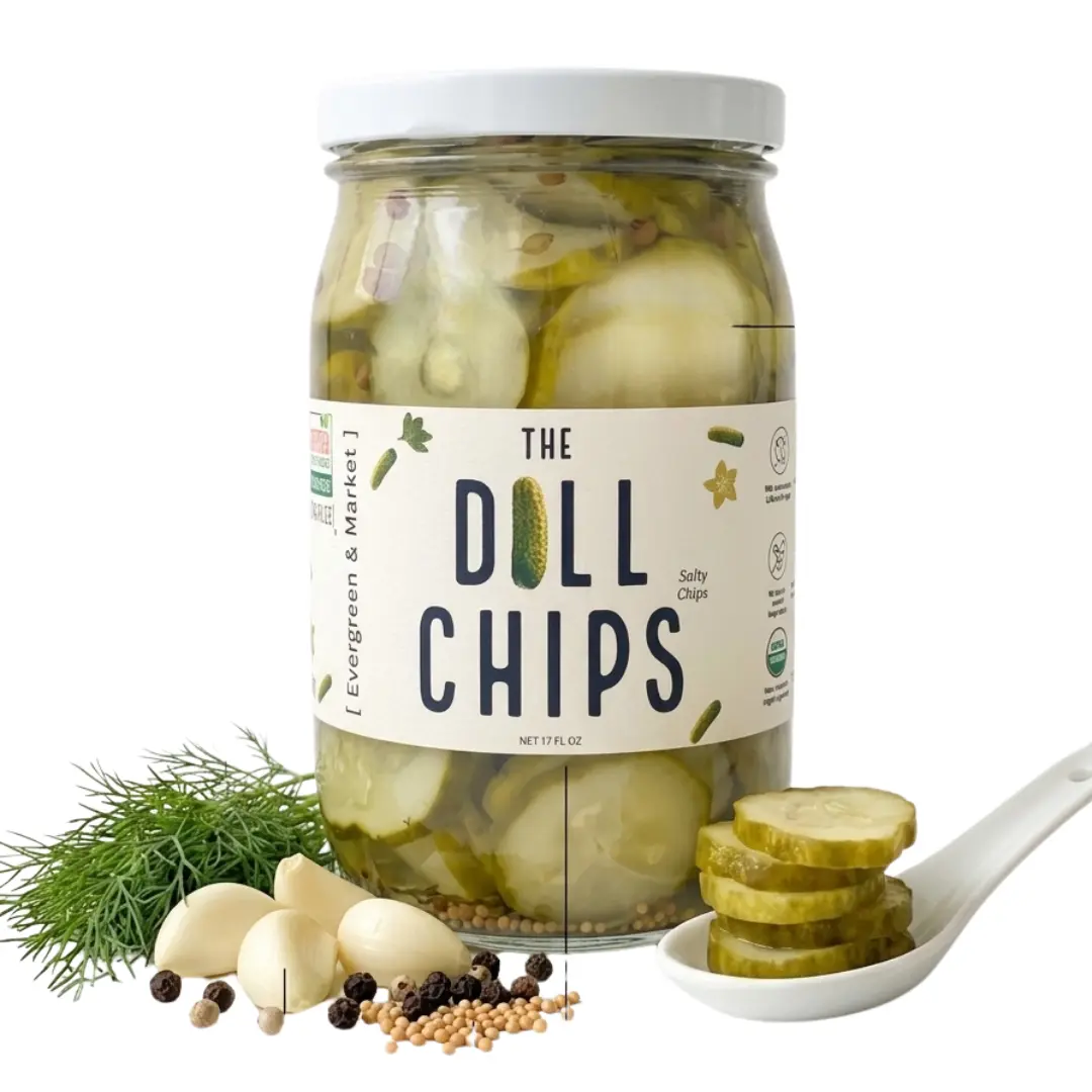 [PICKLES] Crunchy Dill Pickle Chips - Lemony Zest, Sugar-Free, Low Sodium, Dye-Free, No Harmful Preservatives, Ambient - Suitable for All Ages, Mocktails - 17 oz