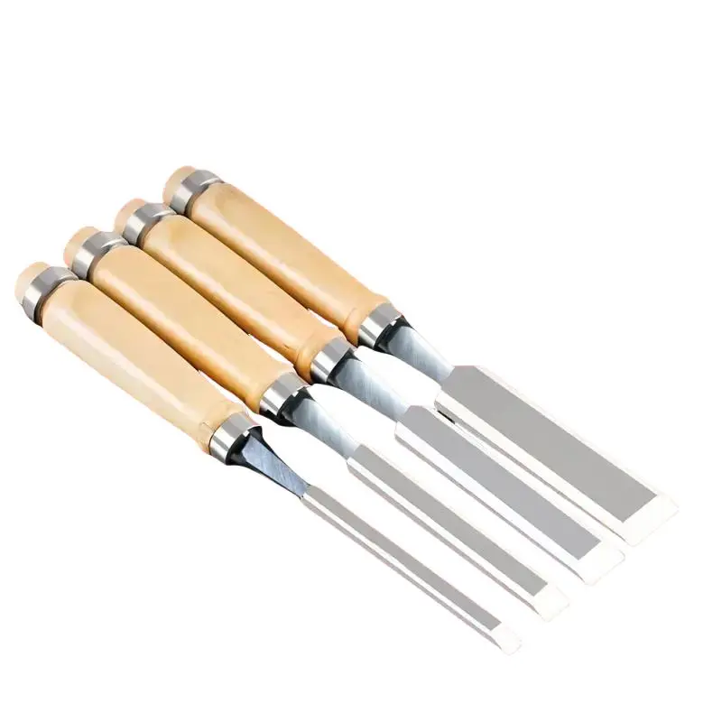 4pcs Woodworking Chisel Set, Chrome Vanadium Steel Construction, Handcrafted Flat & Slotted Tools for Carpenters