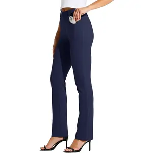 Women's Yoga Dress Pants Straight Leg Work Slacks Stretchy Office Casual 4 Pockets Belt Loops 28"/29"/30"/31"/33"