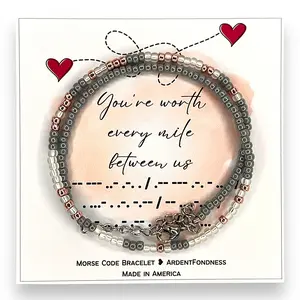 You're Worth Every Mile Between Us Long Distance Relationship Morse Code Wrap Bracelet, Long Distance gift for Girlfriend from Boyfriend Anniversary Miss You Missing You Thinking of You