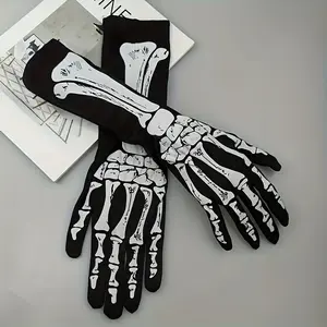 Black and White Skull Gloves - Full Finger Bone and Joint Design with Wrist Joint Bone - Realistic Halloween Costume Suitable Parties, Dress-Up, and Themed Events