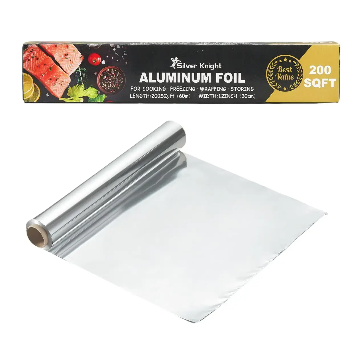 Aluminium Foil 196 Sq.Ft for Restaurant Use, Disposable Food Wrapping for Burritos, Hot Dogs, and Sandwiches 12in x 196ft Foil Roll