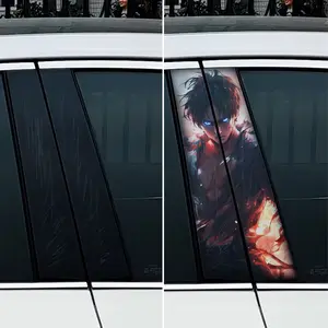 Set of 2 Waterproof Anime Car B-Pillar Vinyl Decals for Both Sides - Scratch Covers and Trendy Decorative Stickers for Center Pillars.
