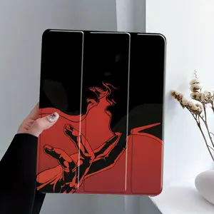 Cool Black Red Anime iPad Case with Pencil Slot, Triple Fold Stand & Auto Wake/Sleep, Shockproof Full Protection Cover, Fits iPad 7.9/8.3/10.2/10.5/10.9/11/12.9/13 inch, Perfect for School Office Use,Great Gift