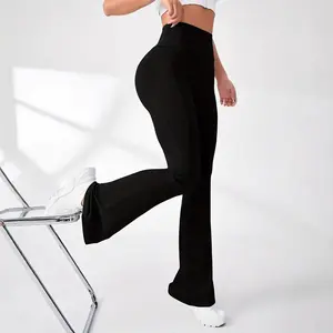 Skin-friendly Yoga Home Flared Pants Leisure Sports - Black Super Stretch Polyester Fiber Trousers for All Seasons Sizes S-XXL