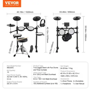 VEVOR Electric Drum Set, 15 Drum Kits 150 Sounds Electronic Drum Kit, USB MIDI Supported 8 in Quiet Mesh Snare Electric Drum Set with 10 in Cymbals Drum Sticks Headphone, for Beginners Adults