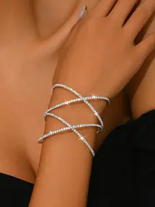 Simple 3D Cross Open Bracelet, Full Rhinestone Bracelet, Elegant Plain Style, All Seasons Accessory, Stackable Bracelets, Fashion Cross Bangle