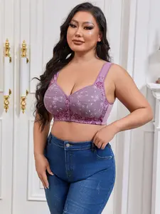 legant Rose Floral Bra for Plus Size 0XL-5XL - Front Button Support Bralette, Back Smoothing Full Coverage, Breathable Luxury Print Bra