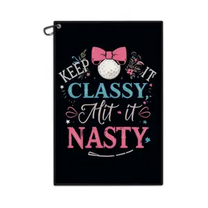 Funny Printed Golf Towel (16''x24''),Microfiber Golf Towel with Clip,Golf Gift for Dad Husband Birthday Christmas or Friends,Golf Bag Accessories for Men and Women (Black-Keep It Classy)