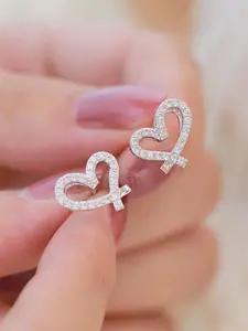 1 Pair Fashion Cubic Zirconia Inlaid Heart Stud Earrings For Women For Wedding Engagement Anniversary Party Jewelry Valentine's Day Gift
