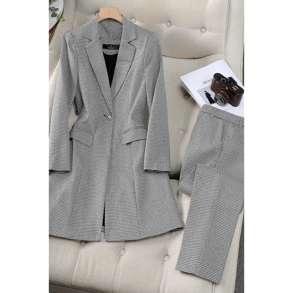 9591 gray checkered windbreaker+pants ma