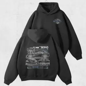 Corvette Engine & Chassis Line Art for Car Enthusiasts, C6 ZR1 Blueprint Hoodie – Performance Racing Style, Unisex Menswear Auto Hoodie