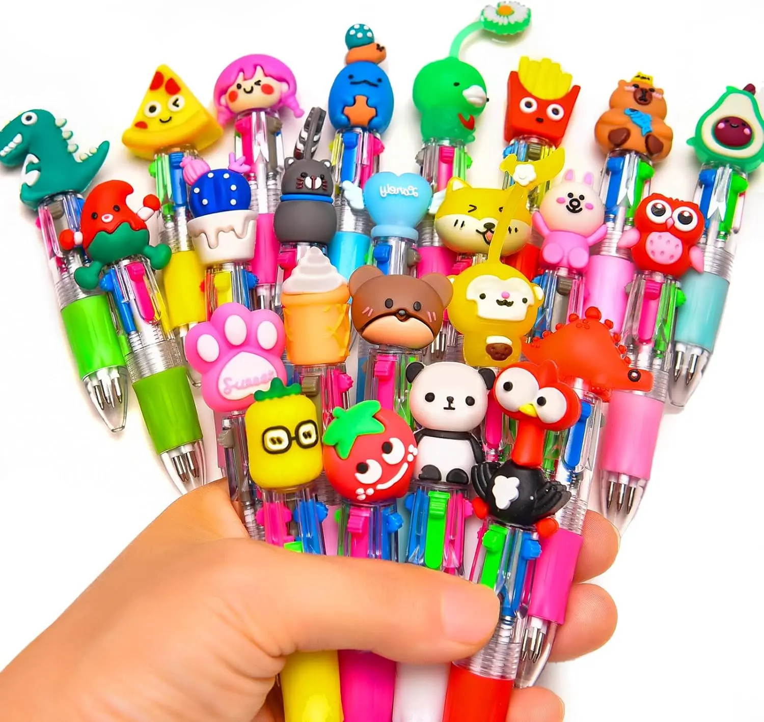 24Pcs 4-in-1 Mini Multicolor Character Beaded Ballpoint Pens Set, Beadable Pens for Youth Classroom Prizes, Back to School Office Stationery Gifts