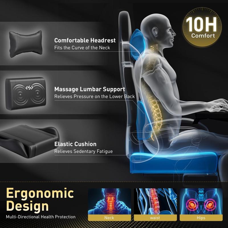 Ecofurnix,Gaming Chair, Ergonomic Video Game Seat with 360° Swivel & Lumbar Massage, Computer Chair PU Leather Cushion for Adults Home/Office Use Gamer Chair Cover Mid Back