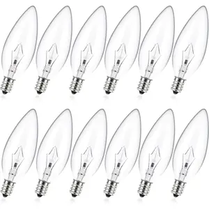 E12 60 Watt Incandescent Candle Light Bulbs, Chandelier Light Bulbs for Ceiling Fan, Vanity, Outdoor  Warm White 2500K, 500 Lumen Dimmable B10 Clear Candelabra Base Bulbs (12 Pack)