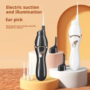 Visible electric light-emitting ear cleaning device - suitable for children and adults. Earwax removal tool for ears. Portable, household use. With lighted soft tip. Earplugs