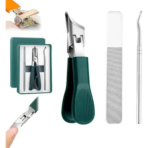 Cutics Three-piece Eagle-beak Slanted Nail Clippers Set Stainless Steel Multi-functional Large-opening Splash-proof Home Use High-quality Thickened Hard Manicure Tools