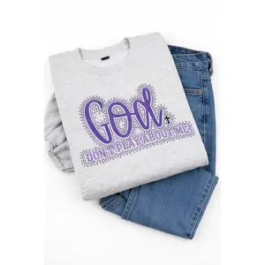 Grey Purple God Don't Play About Me Embroidered & Bling Sweatshirt