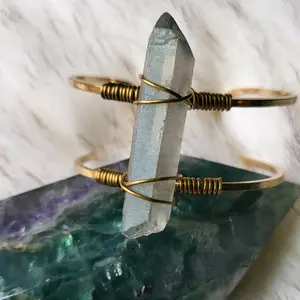 Large Aura Quartz Wand Bracelet, Handmade Wire Wrapped ,Crystal Bracelet