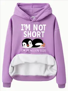 Women's Casual Penguin Print Hoodie with Front Pocket, Comfortable Winter Pullover, Fall & Winter Fashion