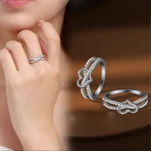 Women's heart cross inlaid zircon ring, Mother's Day gift for mom size 4-12