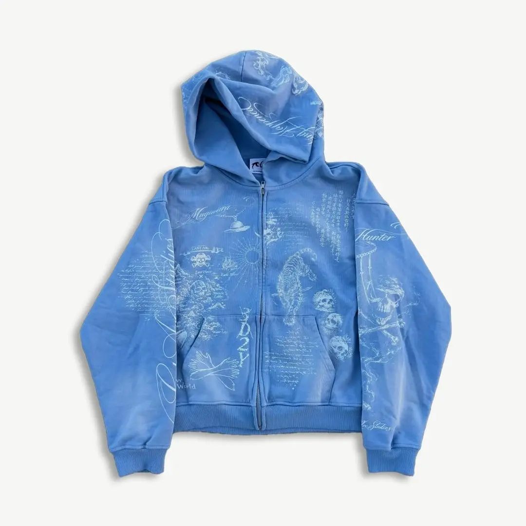 Grand Line Voyage Hoodie Menswear Tops Man Pullover Long Sleeve Casual Zip up Anime Fans