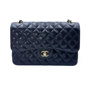 Pre-owned CHANEL Caviar Shoulder Bags Quilted Double Flap Bag Jumbo Black/Gold ((26***31) G065