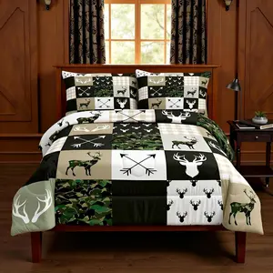 Camo Deer Antlers Kids Comforter Set,Wildlife Arrows Geometric Plaids Patchwork Bedding Set,Girls Boys Adults Cabin Decor,Rustic Adventure Down Comforter,Camo Duvet Insert