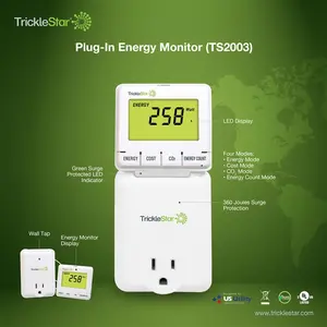 TrickleStar TS2003 Plug-in Energy Monitor with LCD Display for Real-Time Energy Usage and Cost Analysis, Built-in Overload Protection