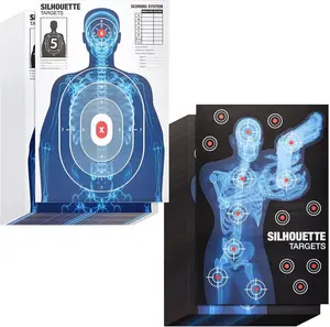 Human Silhouette Large Paper Shooting Range Targets - X-Ray Skeleton Designs, Red-Marked Targeting Points, Score Counter, Highly Visible Pop Dart