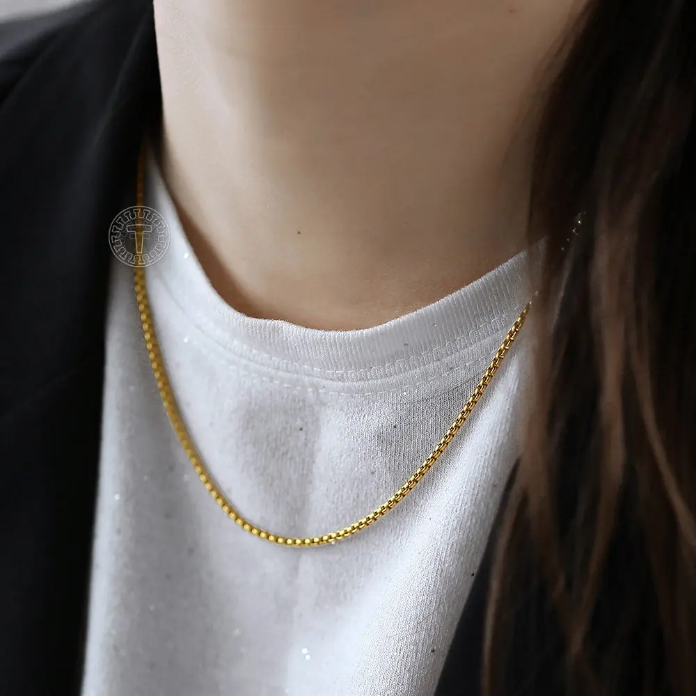 2-5mm Box Chain Necklaces For Women Men Gold Color Stainless Steel Necklace Fashion Jewelry