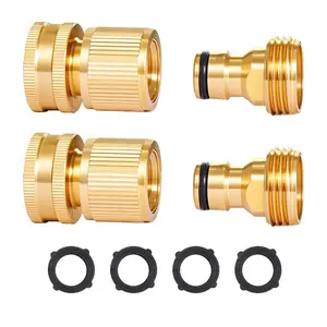 VEVOR Garden Hose Quick Connect, 3/4 inch Male Female, 200 PSI Heavy Duty Solid Brass Quick Connector, 2 Sets Garden Hose Fitting, No Leak Water Hoses Connectors with Gaskets