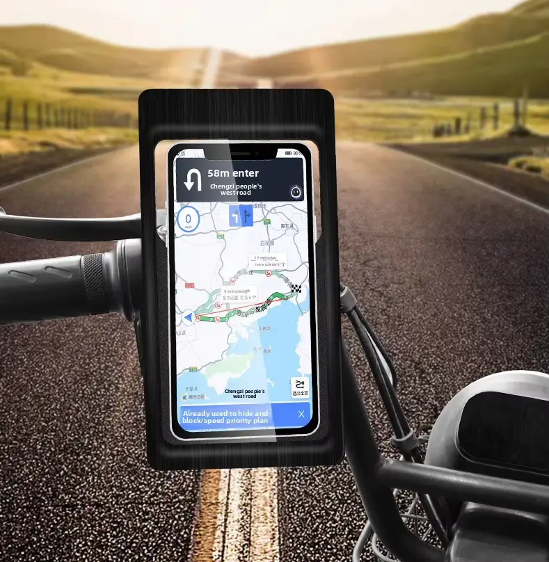 BrawRing Waterproof Touchscreen Bike & Motorcycle Phone Holder, Adjustable Foldable Silicone-Protected Round Handlebar Mount for 4.7-6.8 in Phones, Tool-Free Installation, Secure-Stable, 1-Hand Operation