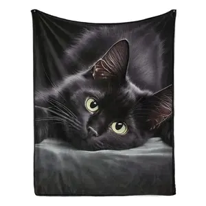 Black Cat Blanket – Soft Cozy Flannel Throw with Cute Black Cat Design, Perfect Gift for Cat Lovers, Kids, Teens & Adults, Ideal Birthday Gift, Christmas Gift, Halloween Gift, Warm Blanket for Bed, Sofa & Living Room Decor