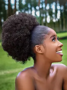 Drawstring Ponytail Extension for Women Short Heat Resistant Synthetic Fiber Afro Puff Ponytail for Daily Use Clip On Kinky Drawstring Curly Ponytail Bun
