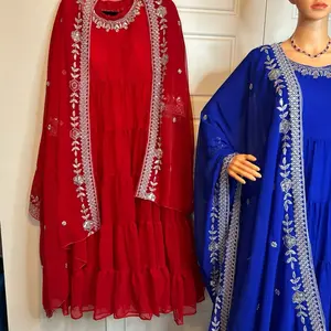 Layered Anarkali with Palazoo pant  and heavy embroidery work Dupatta Casual Womenswear Long Sleeve Dress