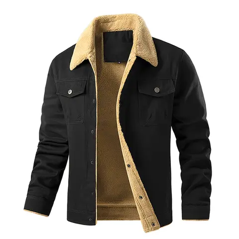 Men's Sherpa Lined Trucker Jacket, Snap Front Winter Coat with Fleece Collar, Chest and Side Pockets for Casual Fall Winter Wear