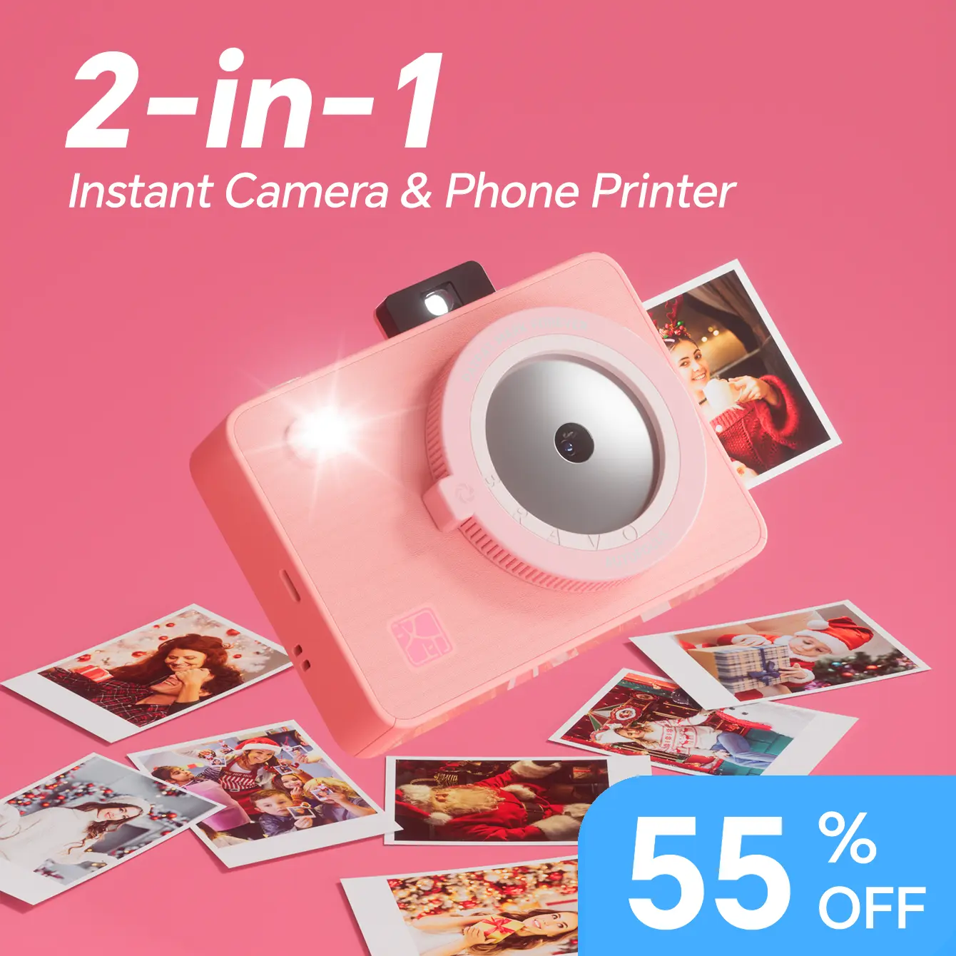 Hanin 2-in-1 Digital Instant Camera & 2x3 Portable Bluetooth Phone Printer, Built-In Batteries, Full-Color Dye-Sub Ink-Free Printing, Compatible with iPhone & Android, Travel & Family Photo Use, Digital Camera#SummerSale