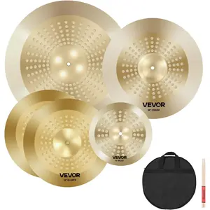 VEVOR Cymbal Pack, 5 Pieces Cymbals for Drum Set, Alloy Cymbals Drum Set Includes 14 - inch Hi - Hats, 16 - inch Crash, 18 - inch Crash, 20 - inch Ride, Drumsticks Cymbal Bag, Alloy Cymbal Pack for DrummerVEVOR Super Brand Day