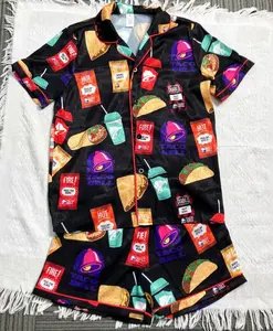 Taco Bell Lover Satin Pajama Set for Women, Fun Fast Food Sleepwear, Silky Summer Lounge Outfit, Cute Gift for Fans