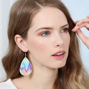 Printed Leather Teardrop and Printed Leather Tassel Hook Earrings - Stylish Printed Leather Design for Versatile Occasions