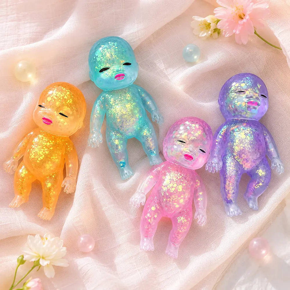 Glitter Baby Doll Squishy Toy – Cute Jelly Doll Squeeze Fidget Toy, Sensory Stress Relief Gift for Kids